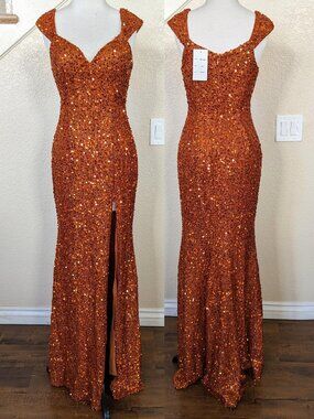Burnt Orange Sweetheart Sequin Formal Dress 8